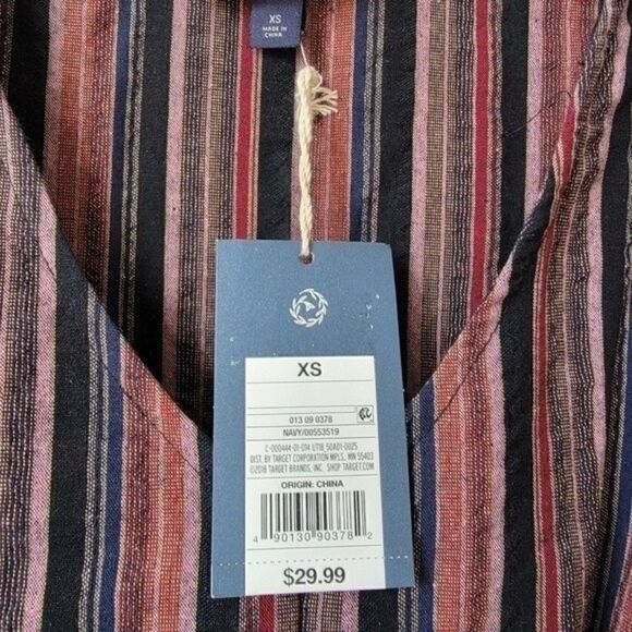 Nwt UNIVERSAL THREAD Striped Maroon Blue Long Sleeve Tie Front Jumpsuit XS - Picture 8 of 14